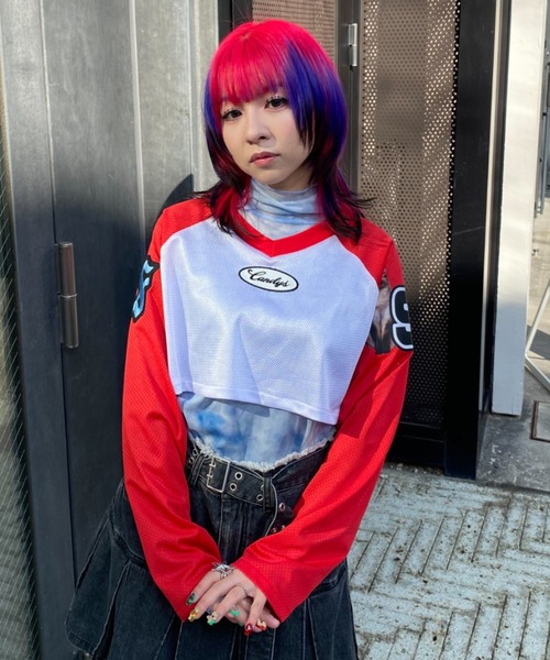 Candy Stripper（キャンディストリッパー）の「CS MESH SHORT トップス（Tシャツ/カットソー・レディース・グリーン/グレー/オフホワイト・FREE）」の15枚目の写真