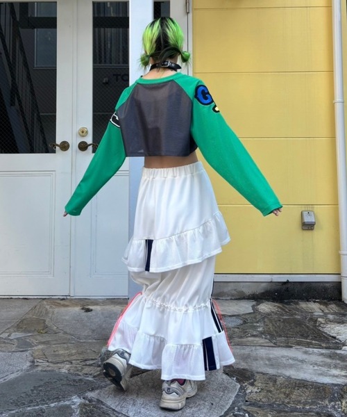 Candy Stripper（キャンディストリッパー）の「CS MESH SHORT トップス（Tシャツ/カットソー・レディース・グリーン/グレー/オフホワイト・FREE）」の14枚目の写真