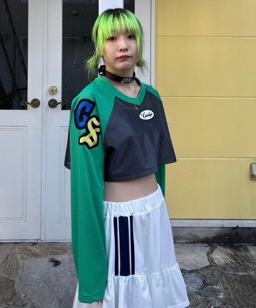 Candy Stripper（キャンディストリッパー）の「CS MESH SHORT トップス（Tシャツ/カットソー・レディース・グリーン/グレー/オフホワイト・FREE）」の10枚目の写真