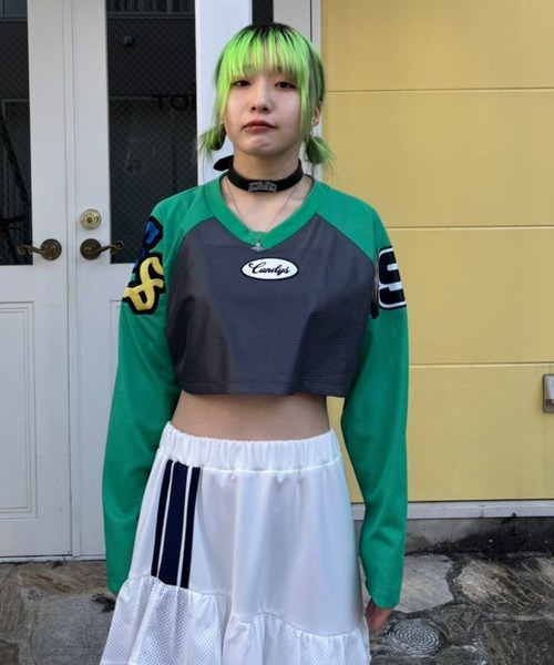 Candy Stripper（キャンディストリッパー）の「CS MESH SHORT トップス（Tシャツ/カットソー・レディース・グリーン/グレー/オフホワイト・FREE）」の8枚目の写真