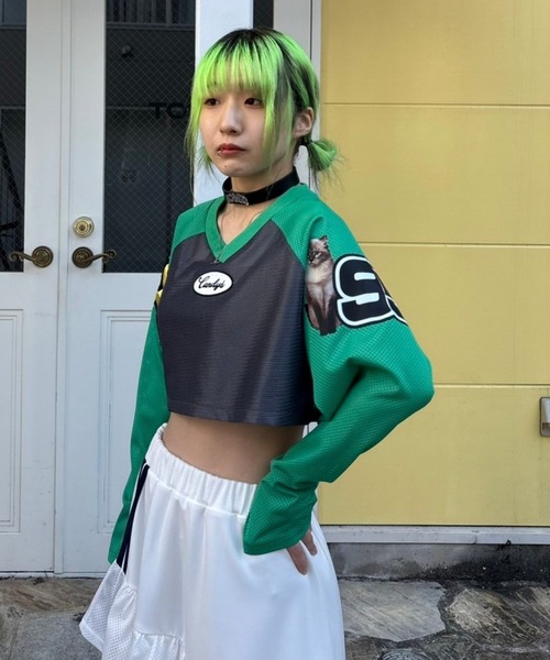 Candy Stripper（キャンディストリッパー）の「CS MESH SHORT トップス（Tシャツ/カットソー・レディース・グリーン/グレー/オフホワイト・FREE）」の9枚目の写真