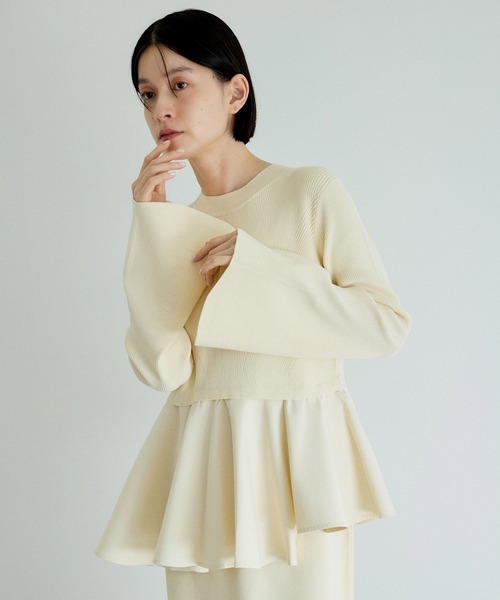 【新品】ADAM ET ROPÉ FEMME ペプラムコンビニットワンピース 再入荷】・【サステナブル】・【オケージョン】ペプラムコンビ
