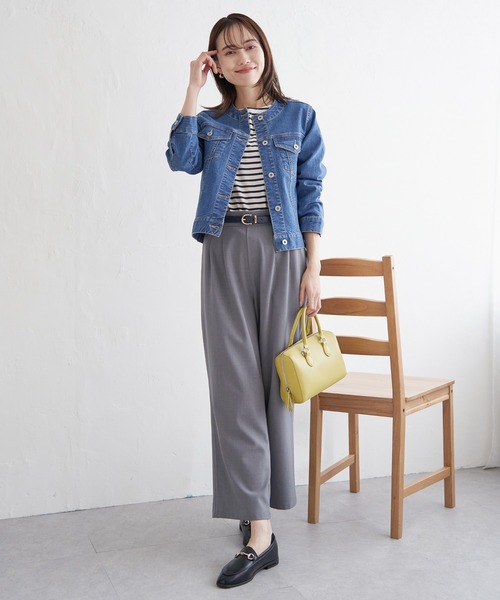 ikka（イッカ）の「【雑誌InRed4月号掲載】ストレッチノーカラーGジャン【親子コーデ】（デニムジャケット・レディース・ネイビー/ブラック/ブルー・M/L/S）」の13枚目の写真