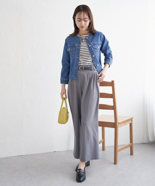 ikka（イッカ）の「【雑誌InRed4月号掲載】ストレッチノーカラーGジャン【親子コーデ】（デニムジャケット・レディース・ネイビー/ブラック/ブルー・M/L/S）」の14枚目の写真