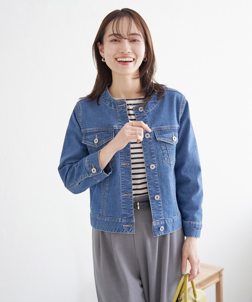 ikka（イッカ）の「【雑誌InRed4月号掲載】ストレッチノーカラーGジャン【親子コーデ】（デニムジャケット・レディース・ネイビー/ブラック/ブルー・M/L/S）」の16枚目の写真