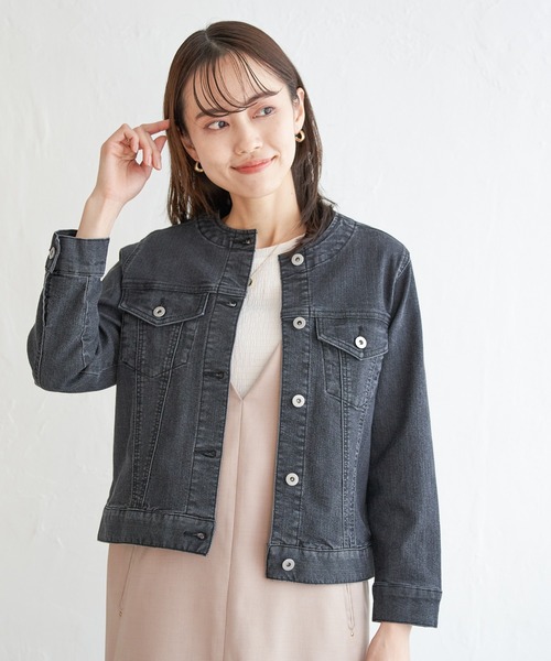 ikka（イッカ）の「【雑誌InRed4月号掲載】ストレッチノーカラーGジャン【親子コーデ】（デニムジャケット・レディース・ネイビー/ブラック/ブルー・M/L/S）」の19枚目の写真