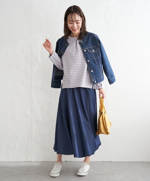 ikka（イッカ）の「【雑誌InRed4月号掲載】ストレッチノーカラーGジャン【親子コーデ】（デニムジャケット・レディース・ネイビー/ブラック/ブルー・M/L/S）」の10枚目の写真