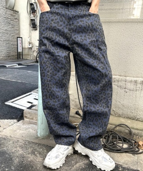 セール】レオパード アニマル柄ストレートデニムパンツ（デニムパンツ