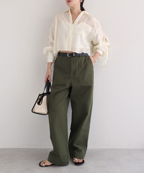 Freesia by andme(フリージアバイアンドミー)の「シアー袖スリットリボンショート丈シャツブラウス(シャツ/ブラウス・レディース・イエロー/ベージュ/ブラック/アイボリー/ライトピンク・M)」の12枚目の写真