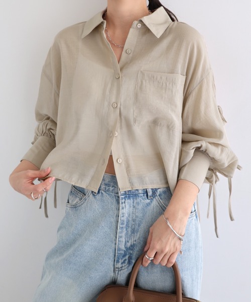 Freesia by andme(フリージアバイアンドミー)の「シアー袖スリットリボンショート丈シャツブラウス(シャツ/ブラウス・レディース・イエロー/ベージュ/ブラック/アイボリー/ライトピンク・M)」の17枚目の写真