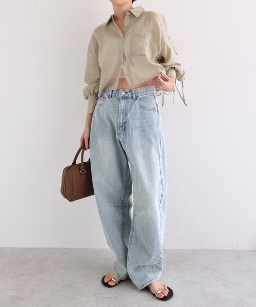 Freesia by andme(フリージアバイアンドミー)の「シアー袖スリットリボンショート丈シャツブラウス(シャツ/ブラウス・レディース・イエロー/ベージュ/ブラック/アイボリー/ライトピンク・M)」の18枚目の写真