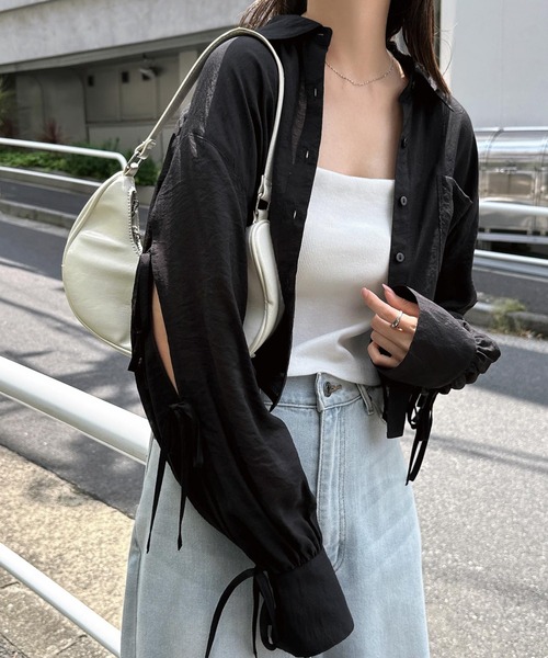 Freesia by andme(フリージアバイアンドミー)の「シアー袖スリットリボンショート丈シャツブラウス(シャツ/ブラウス・レディース・イエロー/ベージュ/ブラック/アイボリー/ライトピンク・M)」の22枚目の写真