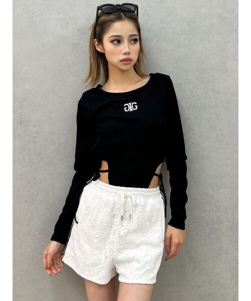 GYDA（ジェイダ）の「ラインレースショートパンツ（その他パンツ・レディース・ブラック/オフホワイト・FREE）」の6枚目の写真