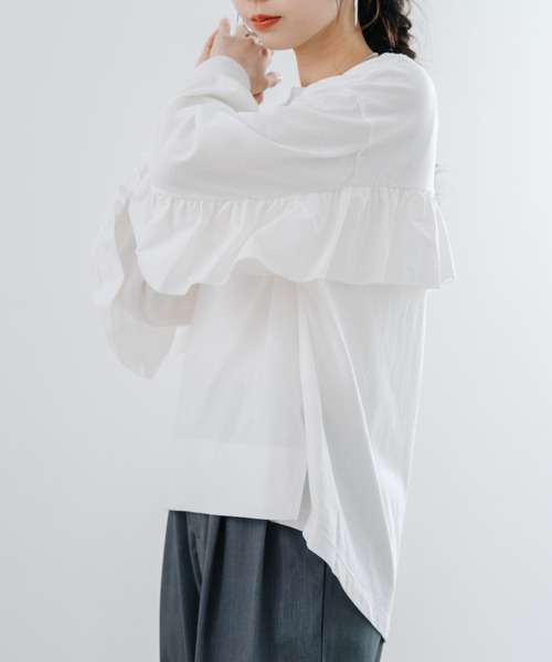 refinedworks（リファインドワークス）の「【refinedworks】甘すぎない フリル デザイン が 魅力的な カットソー ！（Tシャツ/カットソー・レディース・ブラック/オフホワイト・FREE）」の13枚目の写真