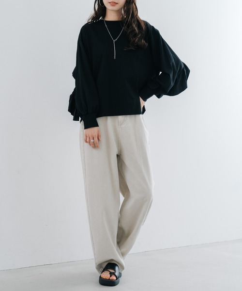 refinedworks（リファインドワークス）の「【refinedworks】甘すぎない フリル デザイン が 魅力的な カットソー ！（Tシャツ/カットソー・レディース・ブラック/オフホワイト・FREE）」の5枚目の写真