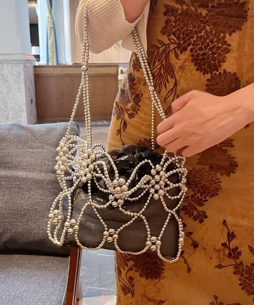 ampm（エーエムピーエム）の「※【ampm】花柄モチーフビーズ編みBAG