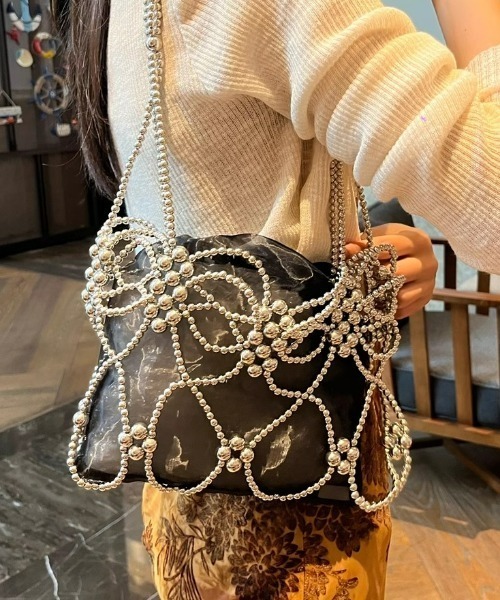 ampm（エーエムピーエム）の「※【ampm】花柄モチーフビーズ編みBAG
