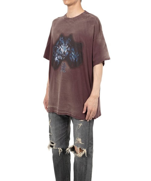 KAMIYA（カミヤ）の「“KMY-WOLF” Distressed T-shirt（Tシャツ/カットソー・メンズ・ブラウン/ブラック・S/M/L）」の5枚目の写真