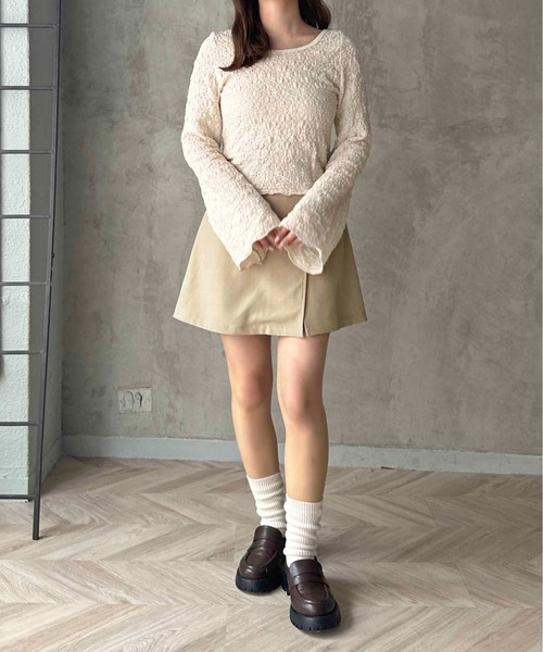 apres jour clair(アプレジュールクレア)の「【apres jour clair】フラワーシアーポコポコトップス【ZOZOTOWN限定アイテム】(Tシャツ/カットソー・レディース・ブラック/アイボリー・X-LARGE/フリー)」の6枚目の写真