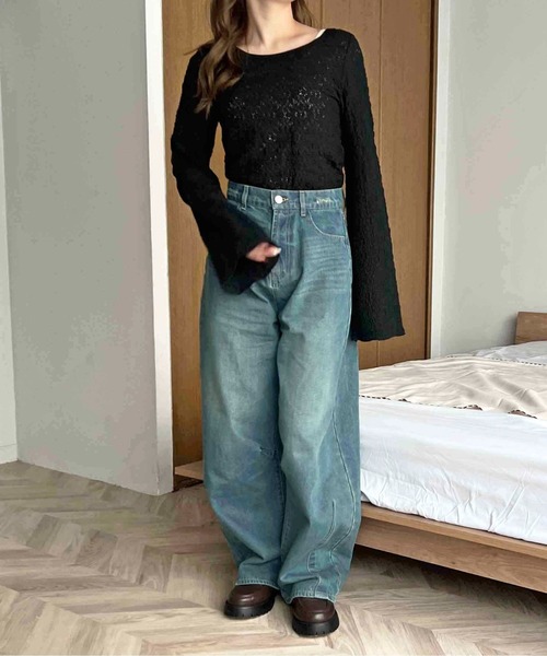 apres jour clair(アプレジュールクレア)の「【apres jour clair】フラワーシアーポコポコトップス【ZOZOTOWN限定アイテム】(Tシャツ/カットソー・レディース・ブラック/アイボリー・X-LARGE/フリー)」の15枚目の写真