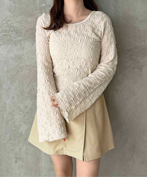 apres jour clair(アプレジュールクレア)の「【apres jour clair】フラワーシアーポコポコトップス【ZOZOTOWN限定アイテム】(Tシャツ/カットソー・レディース・ブラック/アイボリー・X-LARGE/フリー)」の22枚目の写真