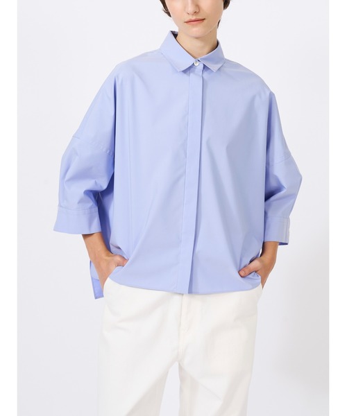 美品 マッキントッシュ ブラウス シャツ 丸襟 ホワイト ブルー クレリック L クレリックカラーベーシックシャツ(トップス)｜MACKINTOSH