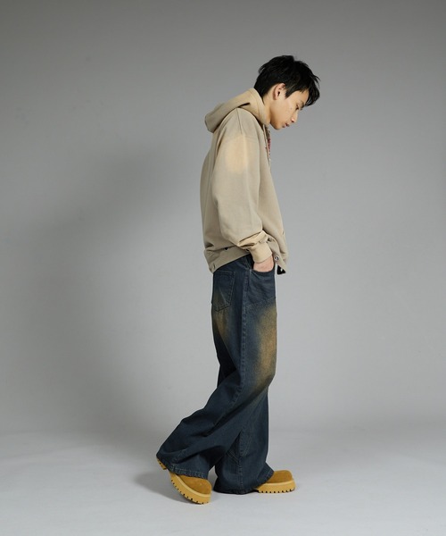 ステッチフライボタンカーブデニムパンツ　M 最終価格☆ステッチフライボタンカーブデニムパンツ TO1114