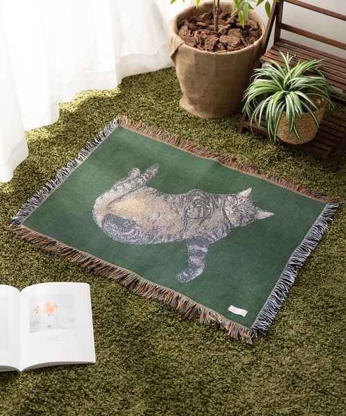 猫柄 ジャガード織 ラグ マット スローケット 50x70cm