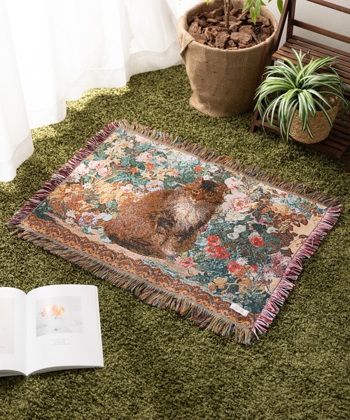 猫柄 ジャガード織 ラグ マット スローケット 50x70cm（ラグ/マット