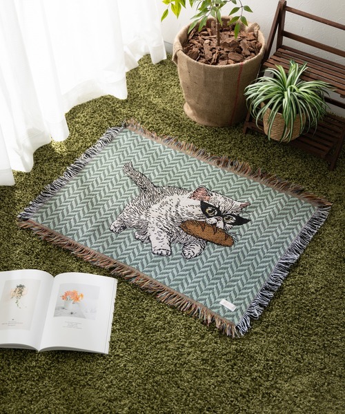 猫柄 ジャガード織 ラグ マット スローケット 50x70cm（ラグ/マット
