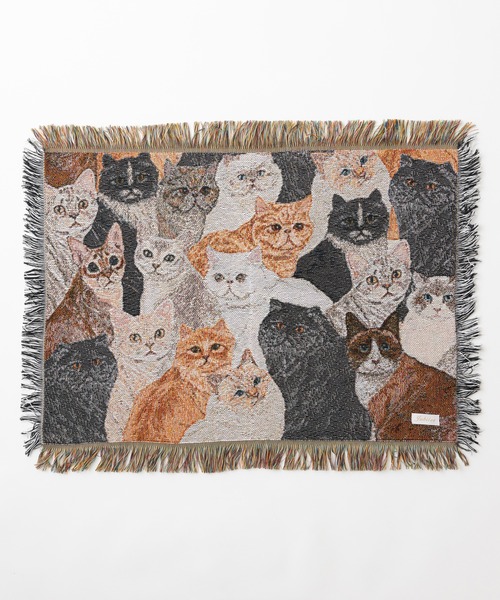 猫柄 ジャガード織 ラグ マット スローケット 50x70cm（ラグ/マット