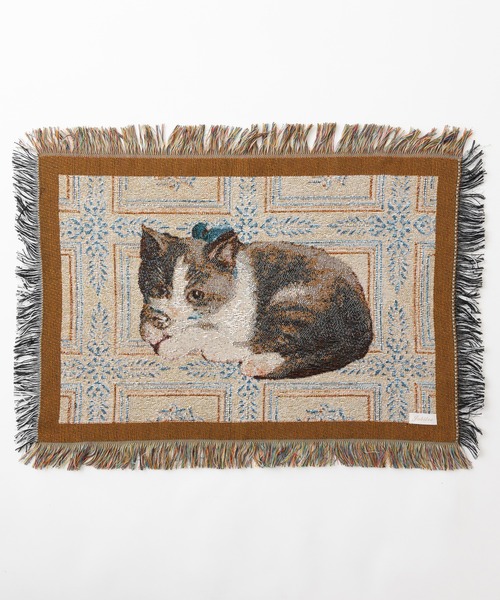 vintage 猫 フリンジ付きラグ ブランケット Jubilee ブランケット 猫 犬デザイン ジャガード織 スローケット