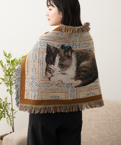 猫柄 ジャガード織 ラグ マット スローケット 50x70cm