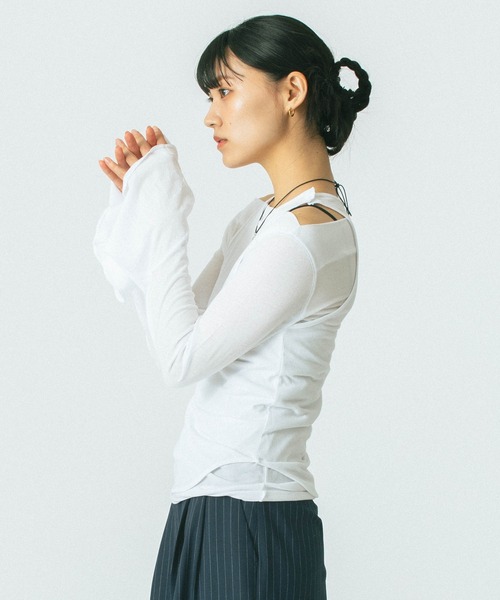 ROSE BUD（ローズバッド）の「(CREOLME)LAYERED TOPS（Tシャツ/カットソー・レディース・グレー/ホワイト・ONE SIZE）」の4枚目の写真
