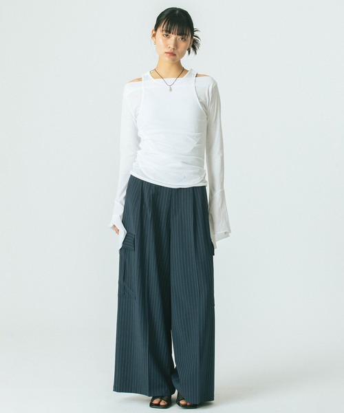ROSE BUD（ローズバッド）の「(CREOLME)LAYERED TOPS（Tシャツ/カットソー・レディース・グレー/ホワイト・ONE SIZE）」の6枚目の写真
