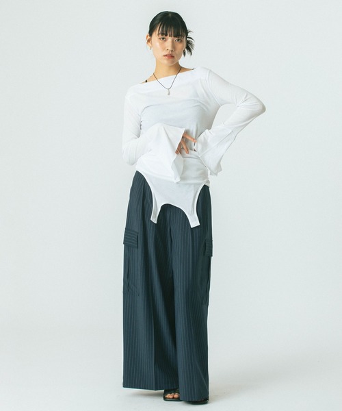 ROSE BUD（ローズバッド）の「(CREOLME)LAYERED TOPS（Tシャツ/カットソー・レディース・グレー/ホワイト・ONE SIZE）」の7枚目の写真