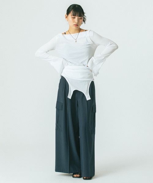 ROSE BUD（ローズバッド）の「(CREOLME)LAYERED TOPS（Tシャツ/カットソー・レディース・グレー/ホワイト・ONE SIZE）」の8枚目の写真