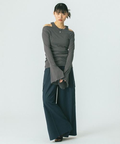 ROSE BUD（ローズバッド）の「(CREOLME)LAYERED TOPS（Tシャツ/カットソー・レディース・グレー/ホワイト・ONE SIZE）」の14枚目の写真