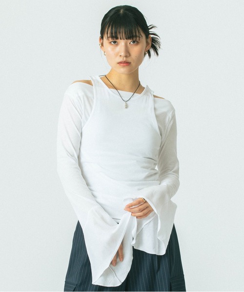 ROSE BUD（ローズバッド）の「(CREOLME)LAYERED TOPS（Tシャツ/カットソー・レディース・グレー/ホワイト・ONE SIZE）」の20枚目の写真