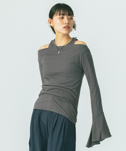 ROSE BUD（ローズバッド）の「(CREOLME)LAYERED TOPS（Tシャツ/カットソー・レディース・グレー/ホワイト・ONE SIZE）」の21枚目の写真