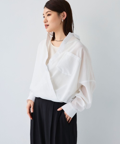 CROSS FUNCTION（クロスファンクション）の「《UVカット》サマ美え2wayカシュクールシャツ【CF/クロスファンクション】（シャツ/ブラウス・レディース・ライトピンク/ホワイト/モカ/チャコールグレー・LL/L/M）」の22枚目の写真