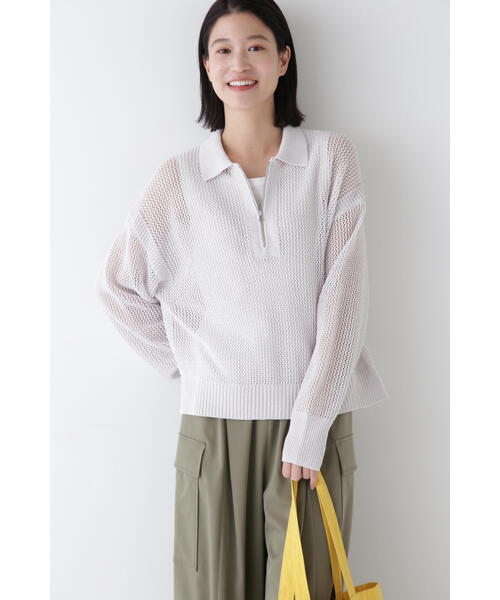 human woman（ヒューマンウーマン）の「◆【ウォッシャブル】テープヤーンメッシュスキッパープルオーバー（ニット/セーター・レディース・ライトグリーン/ネイビー/グレー・MEDIUM）」の13枚目の写真