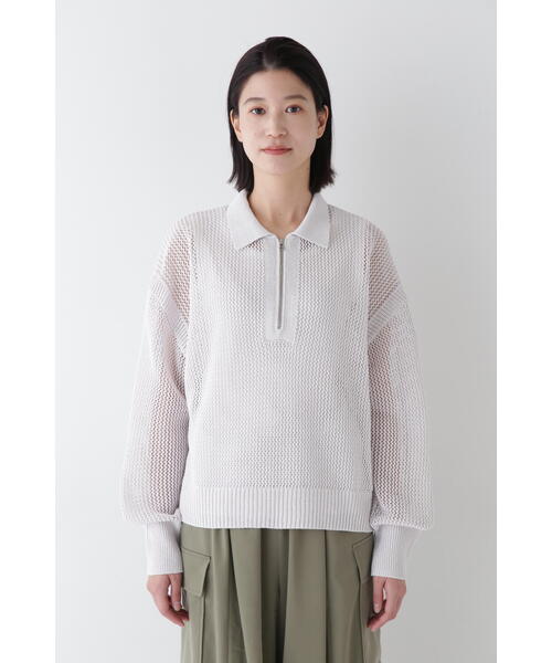 human woman（ヒューマンウーマン）の「◆【ウォッシャブル】テープヤーンメッシュスキッパープルオーバー（ニット/セーター・レディース・ライトグリーン/ネイビー/グレー・MEDIUM）」の11枚目の写真