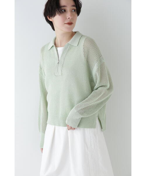 human woman（ヒューマンウーマン）の「◆【ウォッシャブル】テープヤーンメッシュスキッパープルオーバー（ニット/セーター・レディース・ライトグリーン/ネイビー/グレー・MEDIUM）」の21枚目の写真