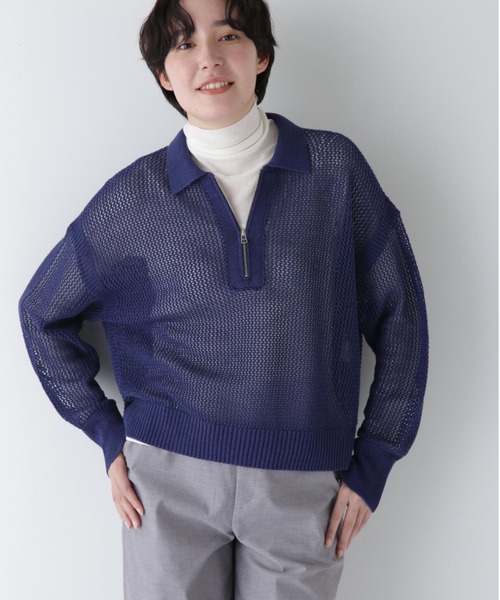 human woman（ヒューマンウーマン）の「◆【ウォッシャブル】テープヤーンメッシュスキッパープルオーバー（ニット/セーター・レディース・ライトグリーン/ネイビー/グレー・MEDIUM）」の3枚目の写真