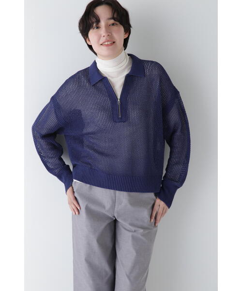 human woman（ヒューマンウーマン）の「◆【ウォッシャブル】テープヤーンメッシュスキッパープルオーバー（ニット/セーター・レディース・ライトグリーン/ネイビー/グレー・MEDIUM）」の5枚目の写真