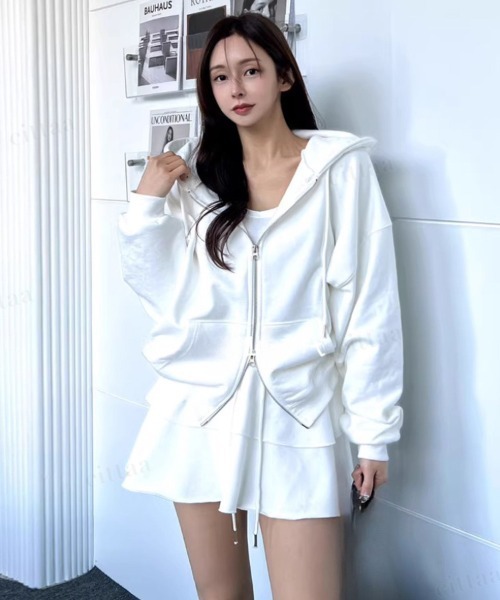 UTAA ゴルフウェア セットアップ パーカー スカート2点セット ホワイト UTAA ゴルフ レディース トップス スカート セットアップ 上下2