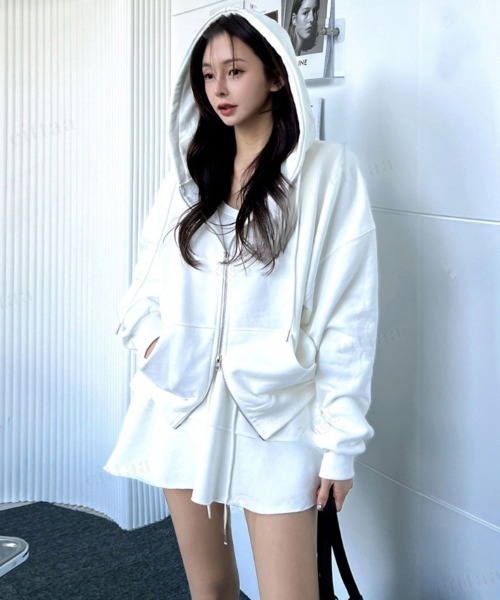 上下2点セット】ダブルジップパーカー×フリルスカートセットアップ