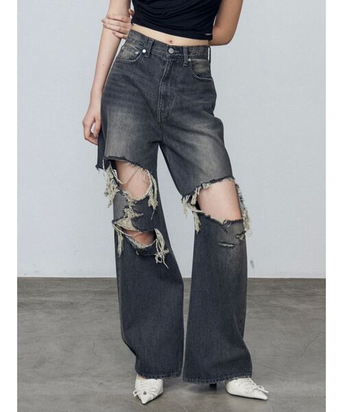 EMODA（エモダ）の「ボールドリップドルーズジーンズ（デニムパンツ・レディース・ブラック/ライトブルー・SMALL/MEDIUM）」の3枚目の写真