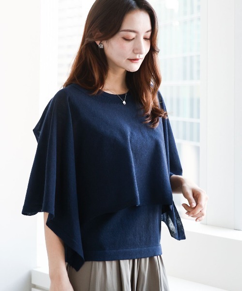 MK MICHEL KLEIN（エムケーミッシェルクラン）の「ケープ×ノースリーブニット ツインセット/接触冷感/洗える（ニット/セーター・レディース・ライム/ホワイト/ネイビー・38）」の3枚目の写真